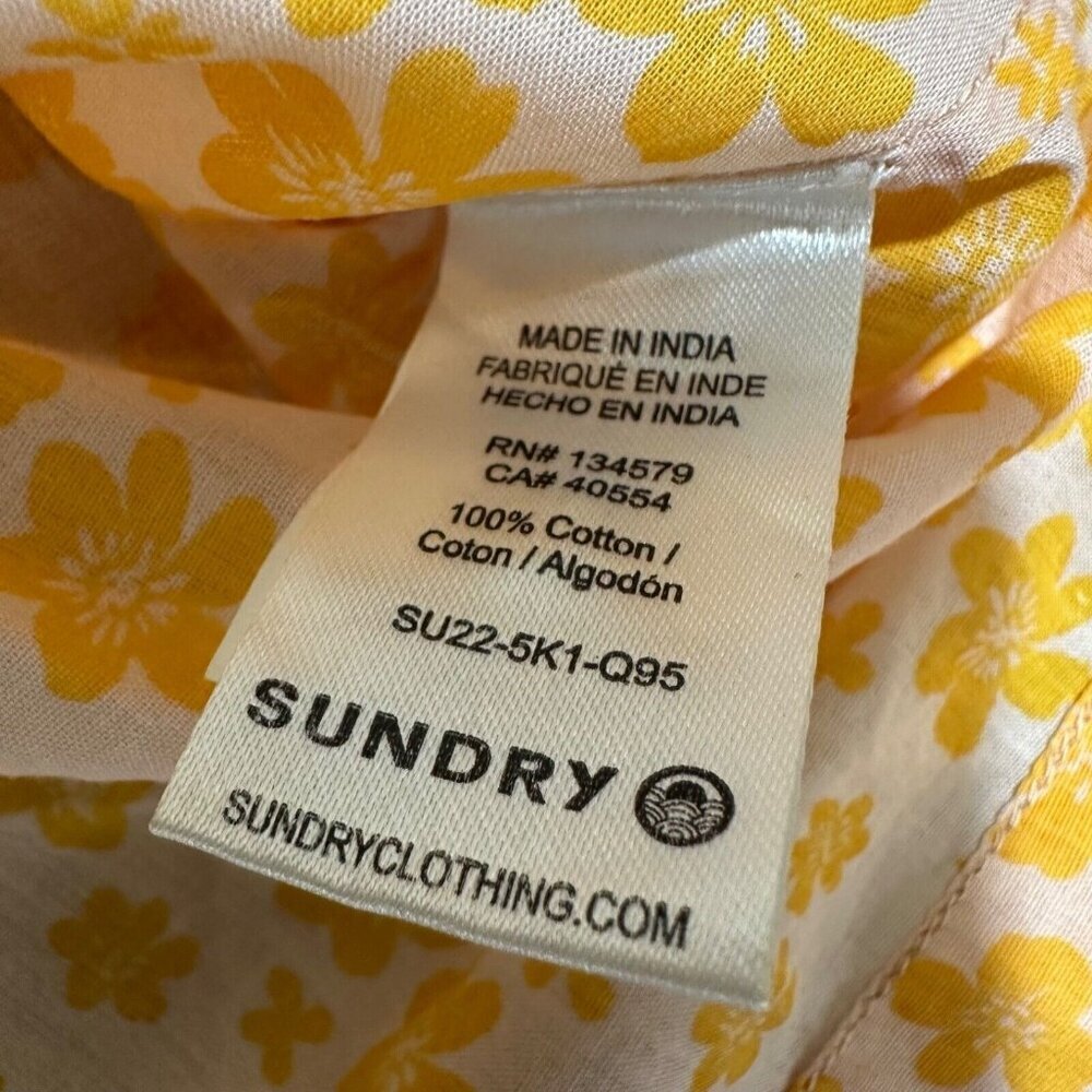 Sundry Womens XS Yellow Floral Puff Sleeve Button Front Cotton Blouse Top NWT - Picture 10 of 11